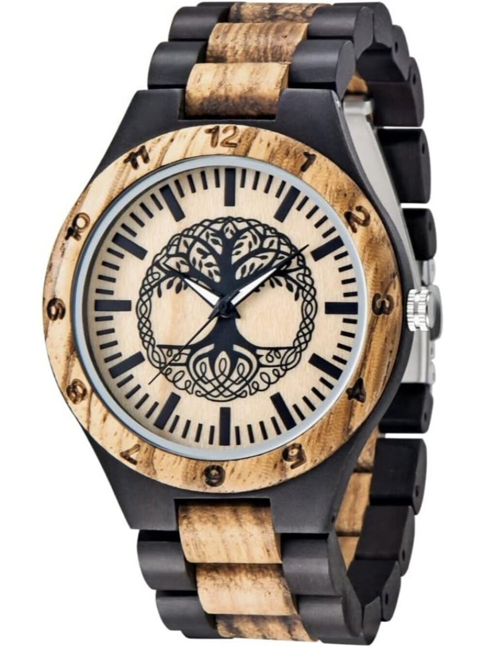 Men's Black Handmade Tree Pattern Lightweight Analog Quartz Wrist Wooden Watch